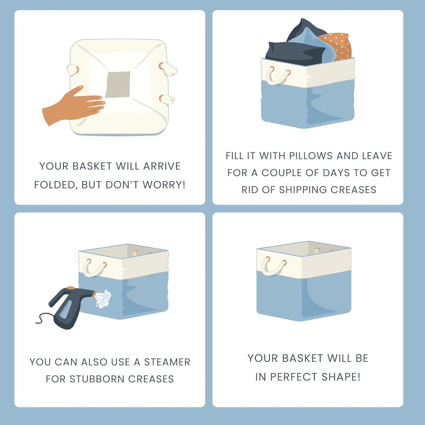 OrganiHaus 13x13 Cube Storage Bins 4 Pack, Foldable Cube Storage Organizer w/ Rope Handles, Collapsible Fabric Bins for Toys, Clothes & Closet Organization, Fabric Square Baskets - Navy Blue