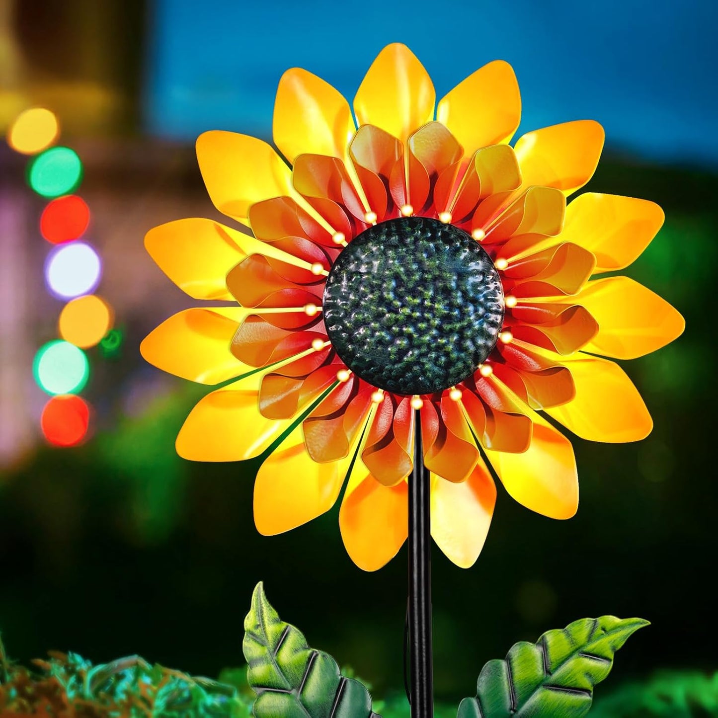 Sunflower Solar Wind Spinner, 52" Metal Wind Spinner with Kinetic Wind Sculpture Windmills for Outdoor Lawn & Garden Patio Decoration