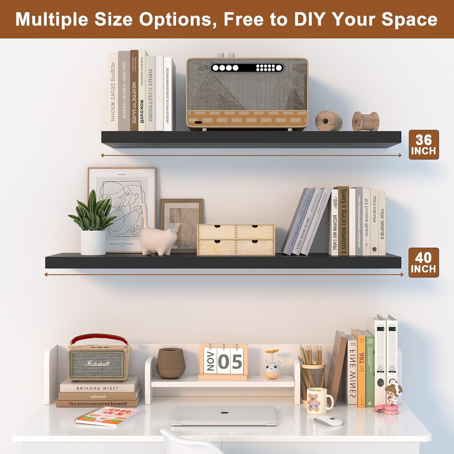 12 Inch Deep Floating Shelves for Wall 1 Pack Floating Shelves Large Storage Space Wall Mount Shelf for Living Room Kitchen Bathroom 30" W x 12" D x 1.2" H Black