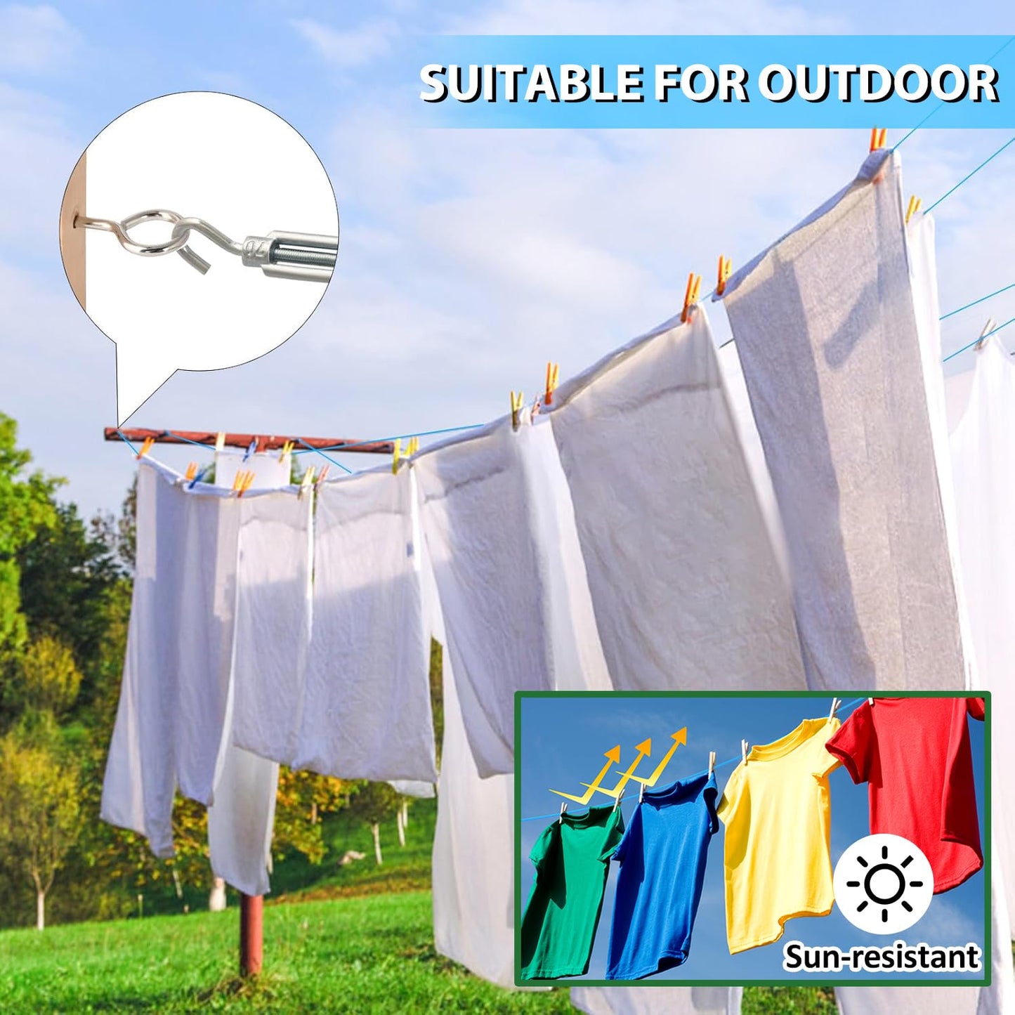 Turnbuckles for Cables Wire, 1/8" X 100Ft Blue PVC Coated Wire Rope Kit, Multi-use Steel Cable for Grape Vines/Clothes Line Outdoors for T Post/String Light Hanging/Garden Wire