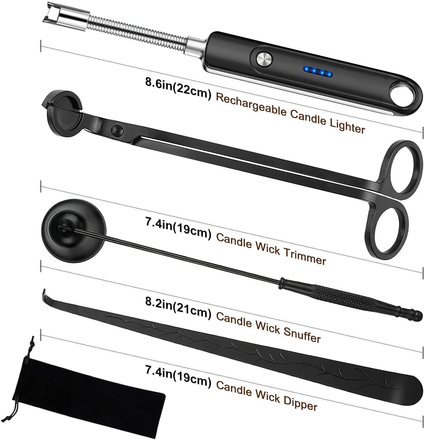 Lsnisni Candle Wick Cutter and Trimmer Set, Electric Lighter, Wick Dipper - Black, 4-Piece, Mom Birthday Gift