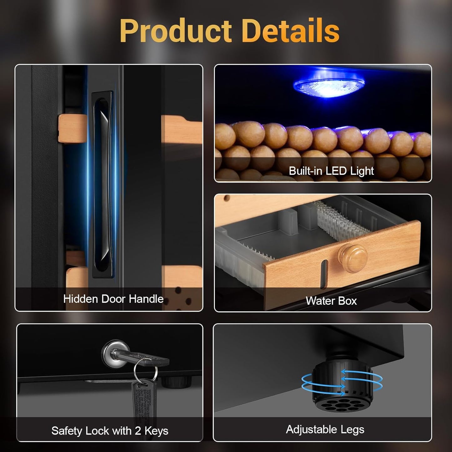 Electric Humidor for Cigars, 35L 250 Counts Large Capacity Thermostatic Desktop Humidor Cabinet with Digital LED Screen, Safety Lock,Smart Humidity & Temp Control, Gifts for Men