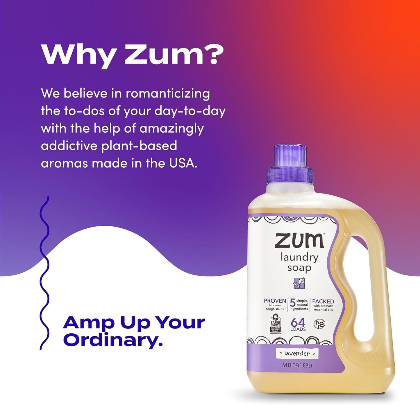 Indigo Wild Zum Clean Laundry Soap - Plant-Based Liquid Laundry Soap - Contains Baking Soda, Essential Oils & Saponified Coconut Oil - Lavender Scent - 64 fl oz (2 Pack)