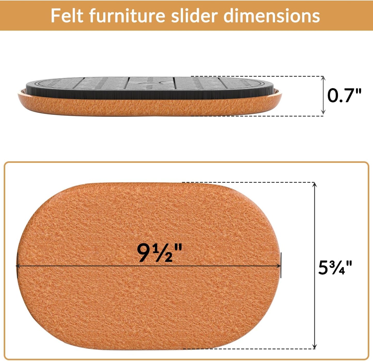 9½"x5¾ Felt Furniture Sliders for Hardwood Floors, 4PCS Oval Furniture Pads for Wood Floors, Furniture Movers for Heavy Duty Furniture, Move Furniture Easily