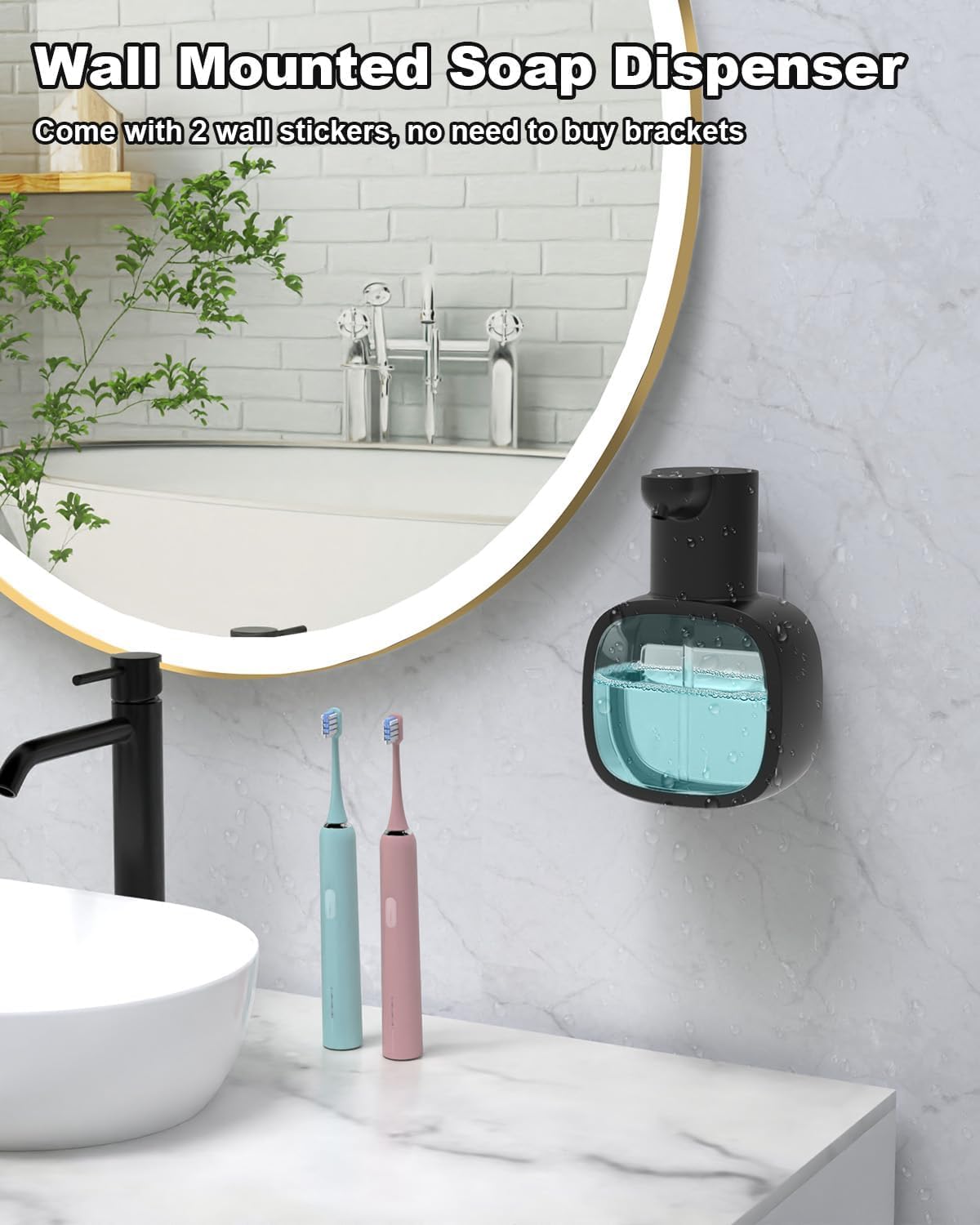 lazycozy® Automatic Soap Dispenser, Touchless Electric Soap Dispenser, 17oz, Rechargeable via USB-C, 4 Dispensing Modes, Wall Mount or Countertop, for Kitchen Sink, Bathroom, Hand, Dish, Black