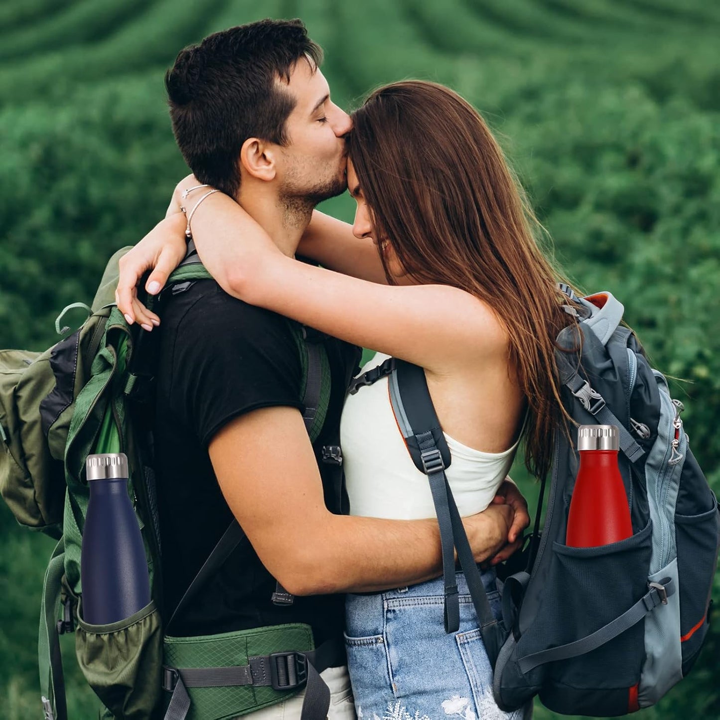 VEGOND 17oz Stainless Steel Water Bottles Bulk, Reusable Metal Sports Water Bottle Keeps Drink Hot and Cold, BPA Free Double Wall Vacuum Cola Shape Insulated Water Bottles for Camping Gym, 8 Pack