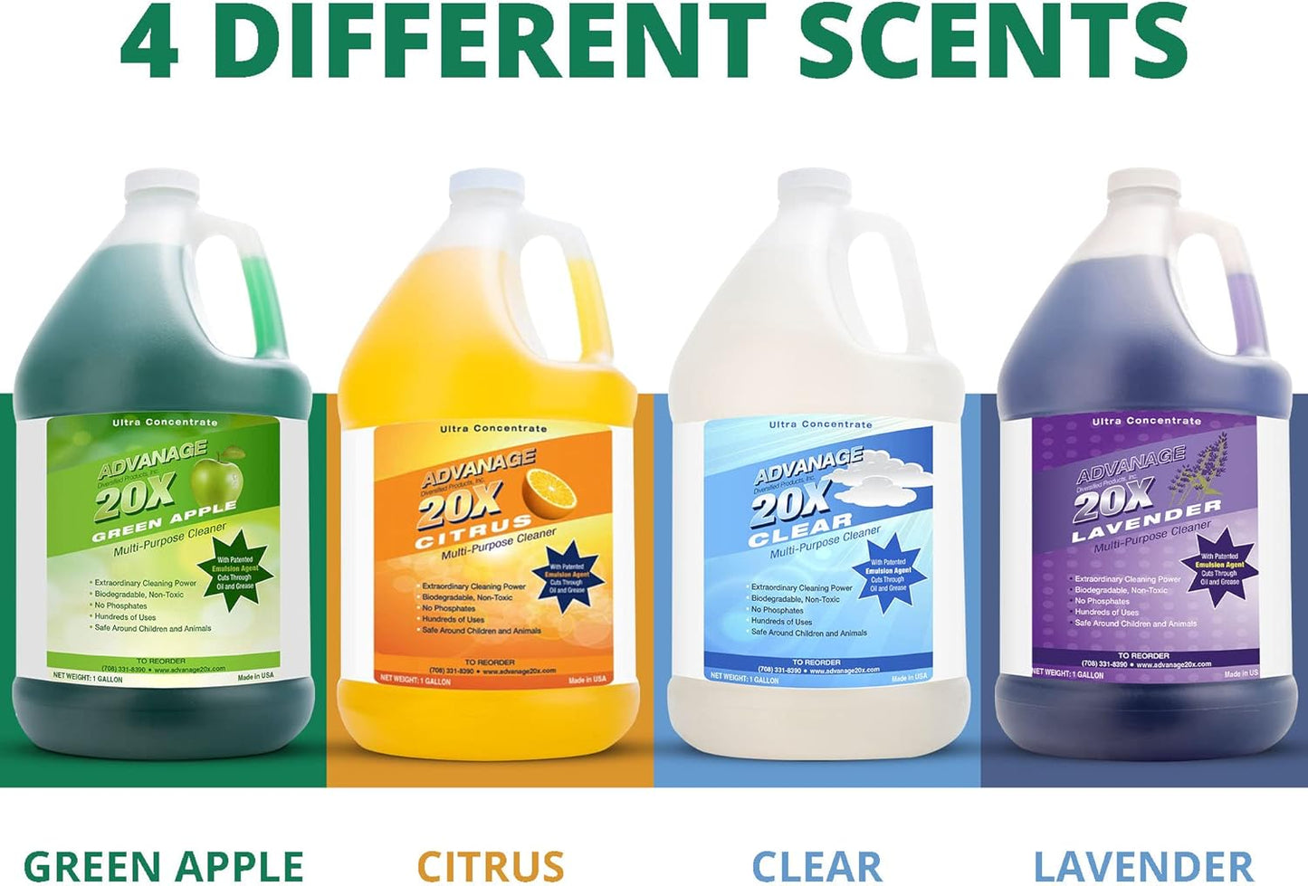 All Purpose Cleaner Concentrate - Advanage 20X The Wonder Cleaner Green Apple for All Surfaces Around Bathroom, Kitchen, Oil and Grease, Multi Purpose Cleaner for Household Cleaning Solution, 128 FlOz