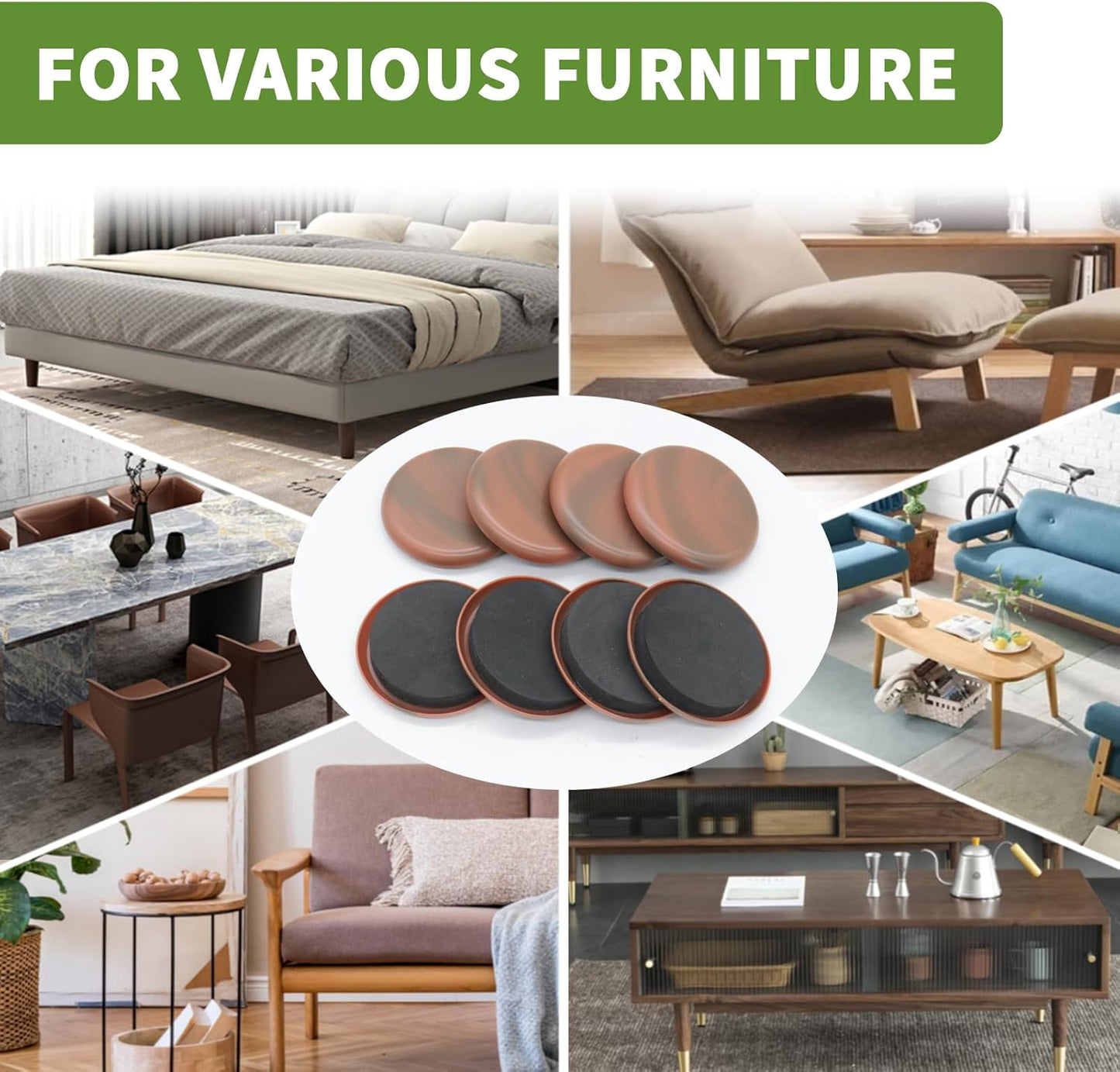 Furniture Sliders for Carpet 8 PCS - 2 1/2 inch Furniture Moving Slider Chair Legs Floors Protectors Furniture Movers Sliders – Move Your Furniture Easy & Safely(for Carpet) Brown Coffee