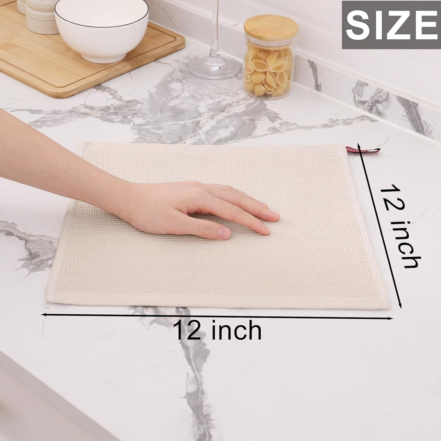 Homaxy 100% Cotton Waffle Weave Dish Cloths - 8 Pack Soft and Absorbent Dish Towels - 12 x 12 Inches Quick Dry Dish Rags - Beige