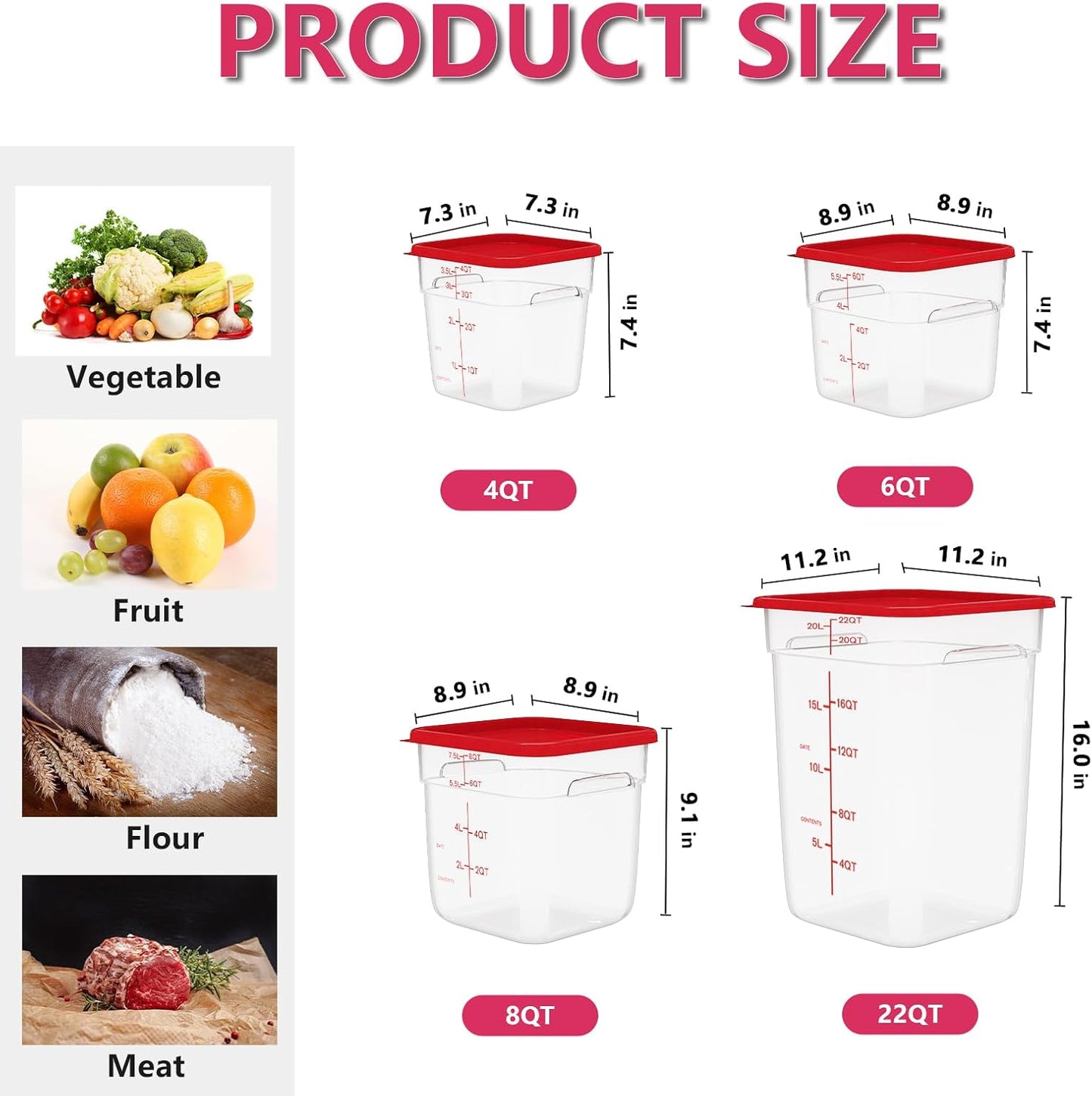 4 Pack 22 Quart Square Clear Food Storage Containers with Lids Cereal Containers Storage Airtight Food Storage Containers for Restaurant Kitchen Home