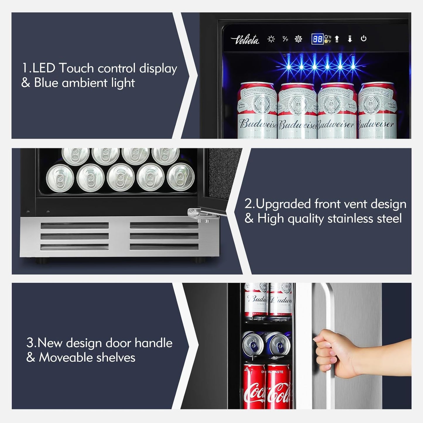 15 Inch Outdoor Beverage Refrigerator Cooler,Stainless Steel 127 Cans Beverage Fridge with French Door Under Counter Built-in or Freestanding, Perfect for Beer, Cola