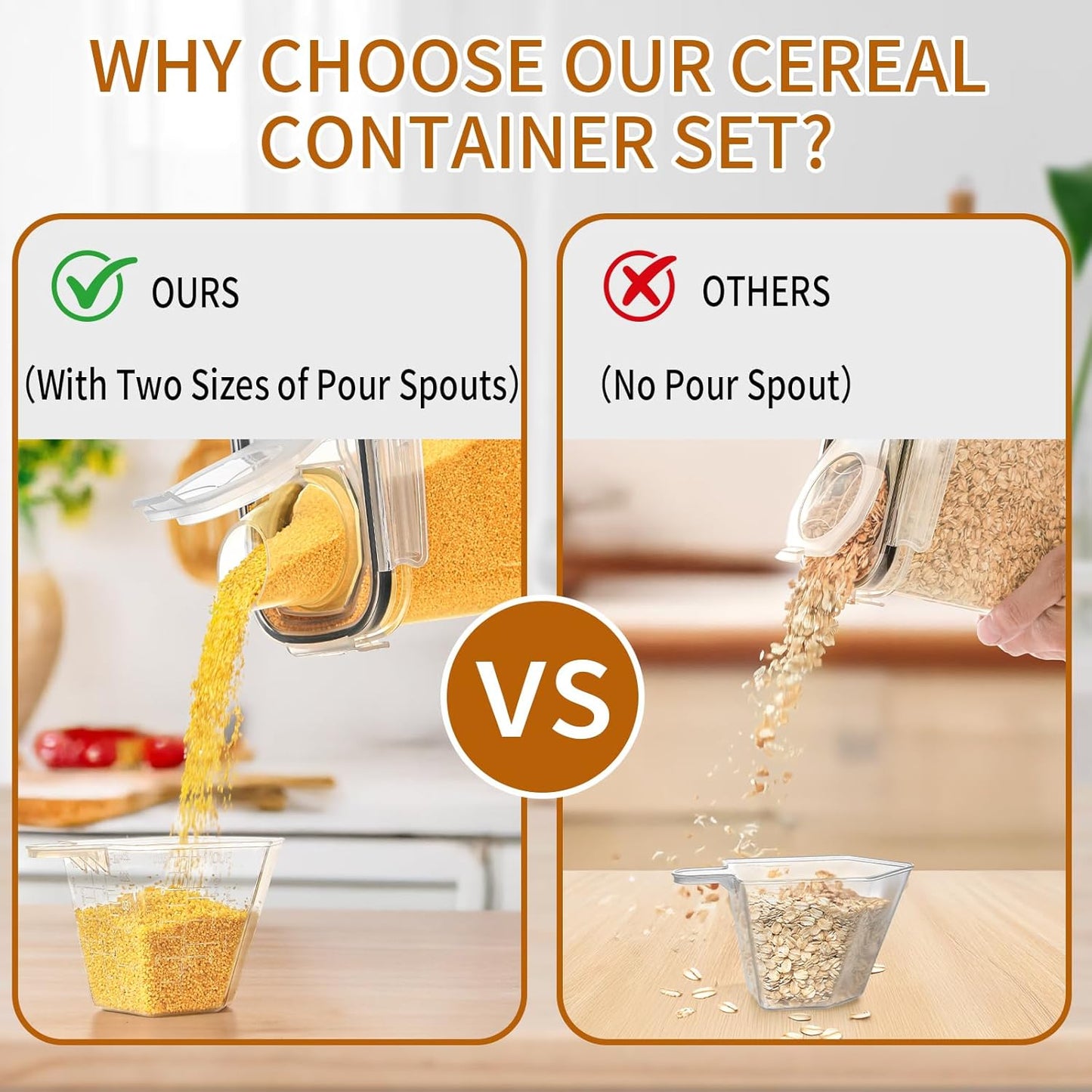 Cereal Containers Storage Set (4L / 135.2oz), 6PCS Airtight Food Storage Containers with Lids, Cereal Dispensers for kitchen Pantry Organizers and Storage with Pour Spout, 20 Labels, Marker