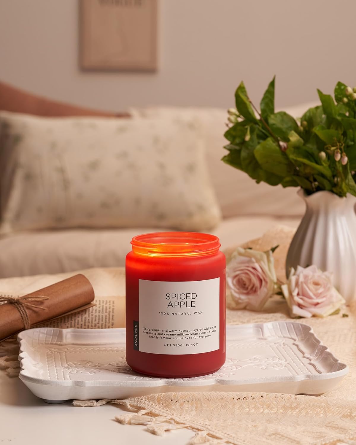 M&SENSE Spiced Apple Scented Candles for Home Natural Soy Wax 19.4oz 110 Hours Large Long Lasting Highly Scented Classic Christmas Holiday 2 Wicks Candle Gift Home Decor