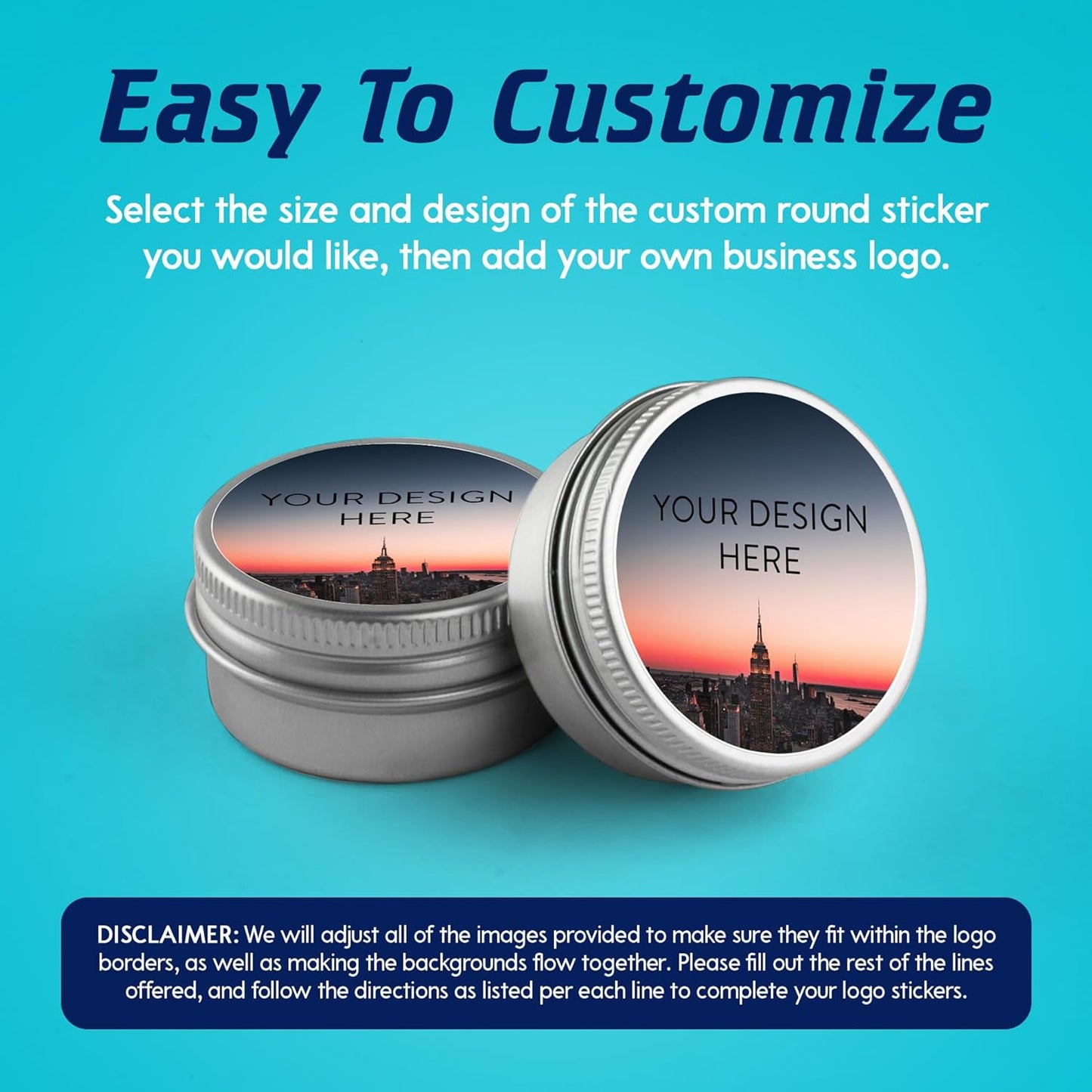 100 Custom Vinyl Stickers - Upload Your own Image, Text, Design, Logo - Personalized Logo Labels for Handmade, Packaging, Bottle, Jars, Candle, Brand Stickers (City, 4x4)