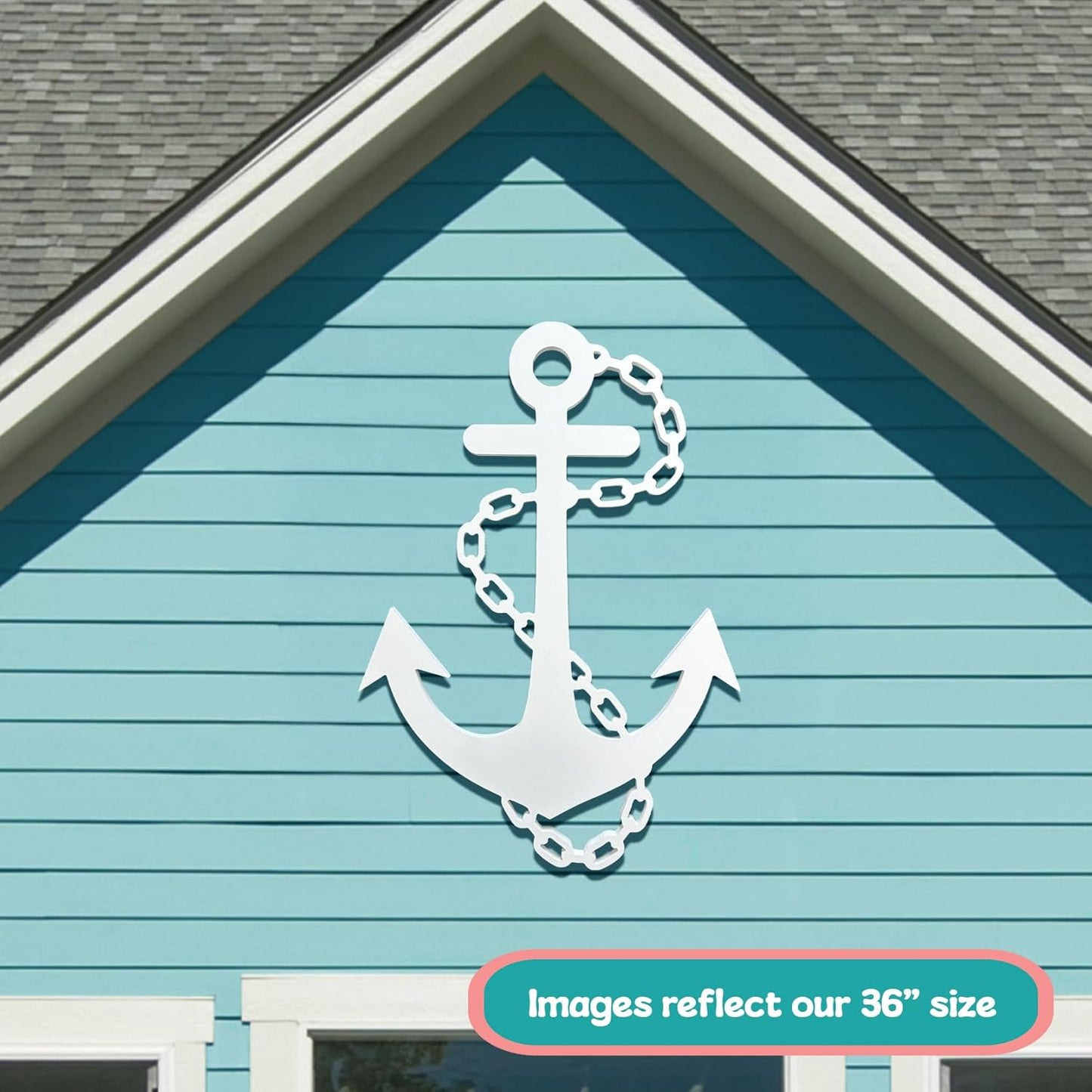 Outdoor Anchor Wall Decor, Nautical Beach House Sign, Weatherproof PVC Anchor with Chain, Ocean Marine Art for Indoor Outdoor Use 3 Foot