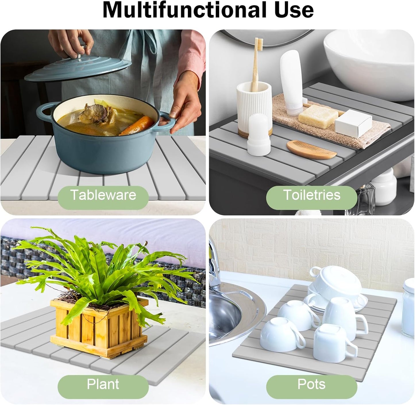 Stone Dish Drying Mat for Kitchen Counter,24"(L)×16"(W) Collapsible Fast-Drying Diatomaceous Earth Mats with Towel Sanding Tool,Versatile Stone Drying Mats for Cups Dishes Bottles