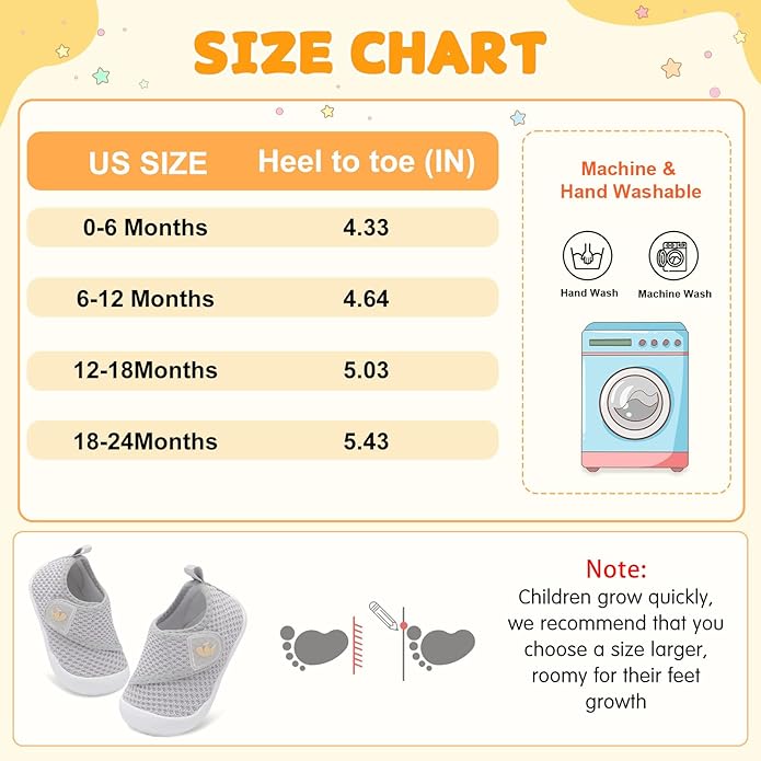 FEETCITY Baby First Walking Shoes Wide Baby Shoes Infant Sneakers Newborn Crib Shoe Barefoot Lightweight Slip On Shoe