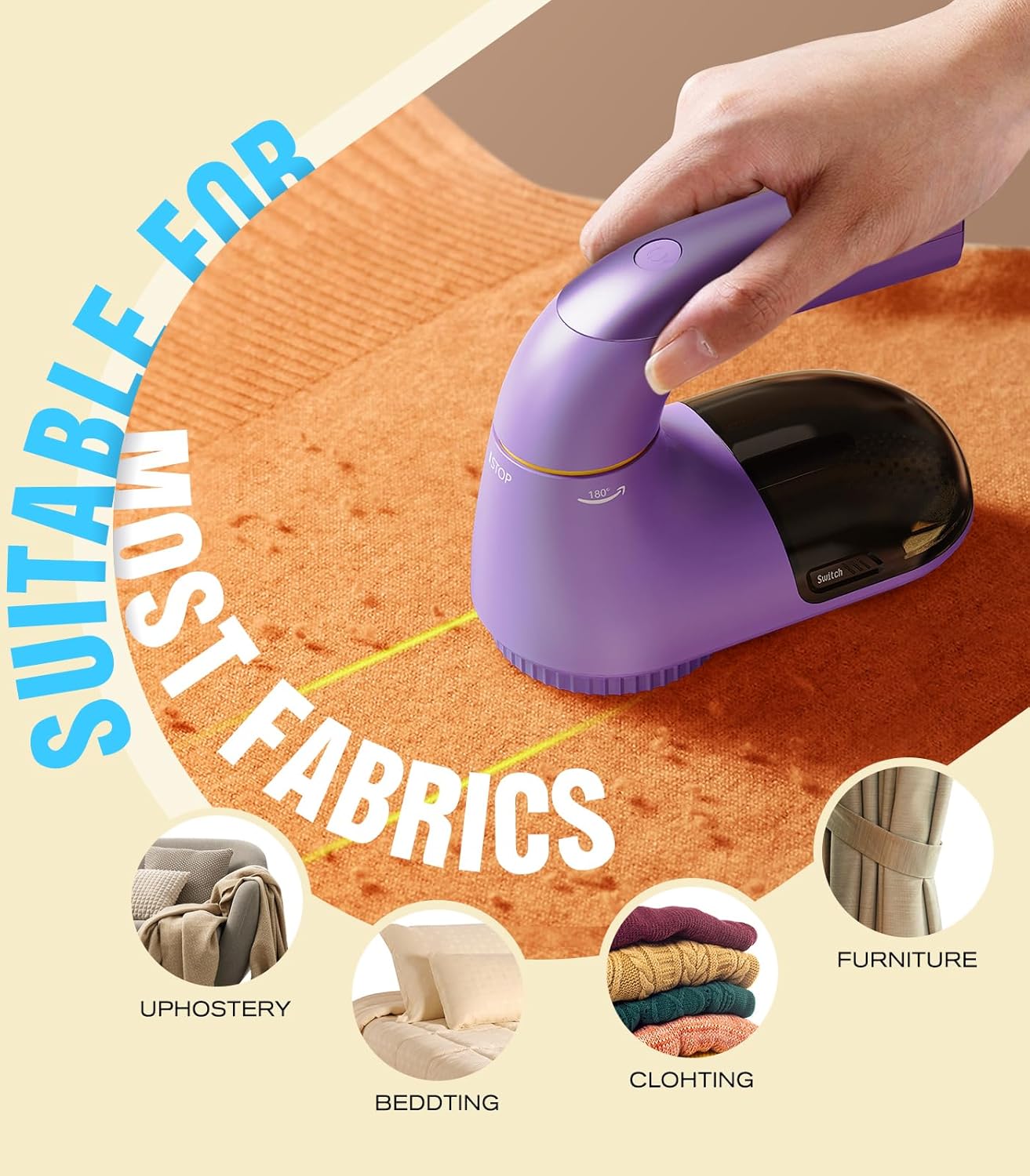POPCHOSE Fabric Shaver, Lint Remover for Clothes, Lint Shaver with 6-Leaf Blades, 2 Speed Sweater Shavers to Remove Pilling for Clothing, Couch, Furniture, Fuzz, USB Rechargeble, Purple
