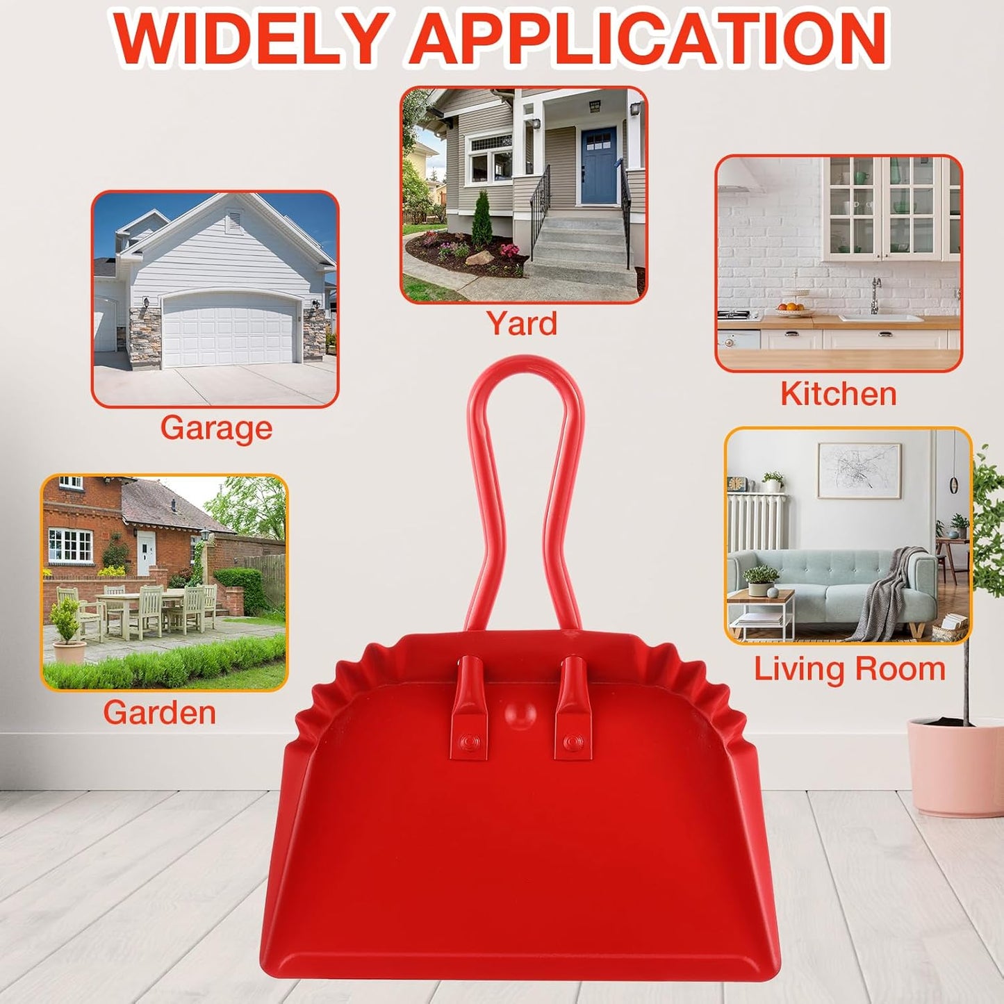 Mumufy 4 Pack 12 inch Heavy Duty Metal Dustpan Large Wide Dust Pans for Household Handheld Wide Scooper and Debris Cleaning Tool Ideal for Home and Commercial Use(Red)