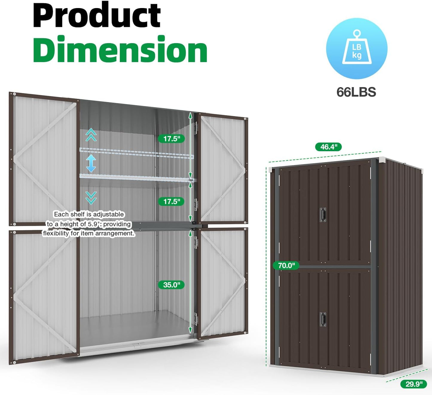 AECOJOY Outdoor Storage Cabinet Waterproof with Shelves, Large Brown Lockable Outdoor Cabinet, Tall Vertical Storage Cabinet Shed Weatherproof Outdoor Cabinets Garden Sheds & Outdoor Storage Clearance