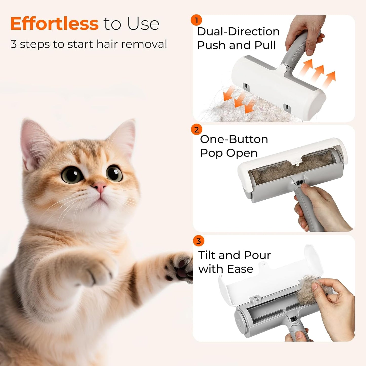 Pet Hair Remover - Reusable Lint Roller for Cats and Dogs, Effortlessly Removes Fur from Furniture, Carpets, Bedding, and Clothing, Static Cling Technology, Self-Cleaning Design
