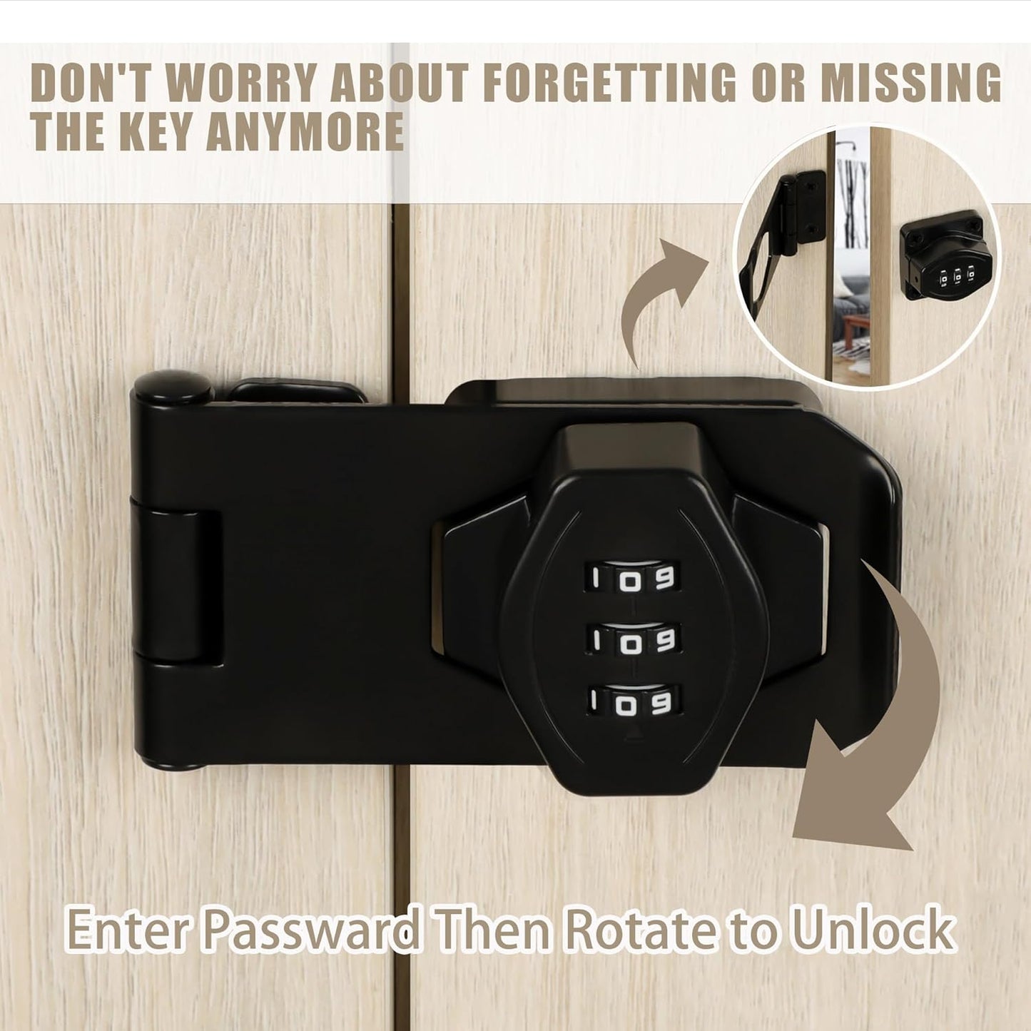 Password Rotary Hasp Locks, Digit Combination Lock Door Security Slide Latch Door Lock for Drawers, File Cabinets, Cabinets, Interior Doors, Barns, Garage Doors, Fence (3 Inch)