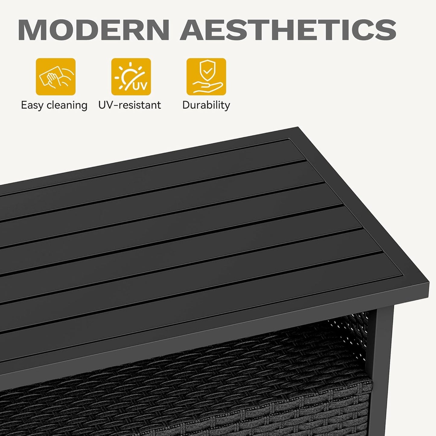 DWVO Patio Storage Cabinet, Outdoor Buffet Cabinet with Two Doors and Shelves, Outdoor Storage Bar Table with PE Rattan for Patio, Backyard, Garden - Black