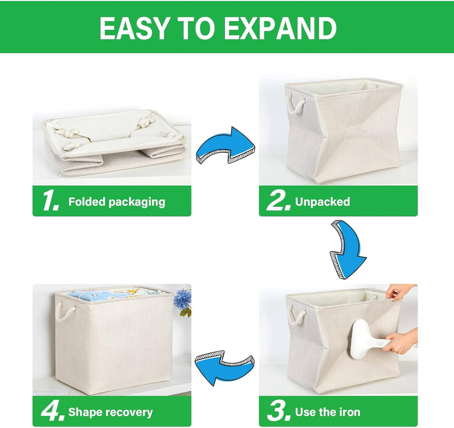 Bidtakay Extra Large Storage Baskets for Organizing Clothes Storage Bins 3 Pack Fabric Storage Bins for Shelves Linen Collapsible Organizer for Closet-Light Biege