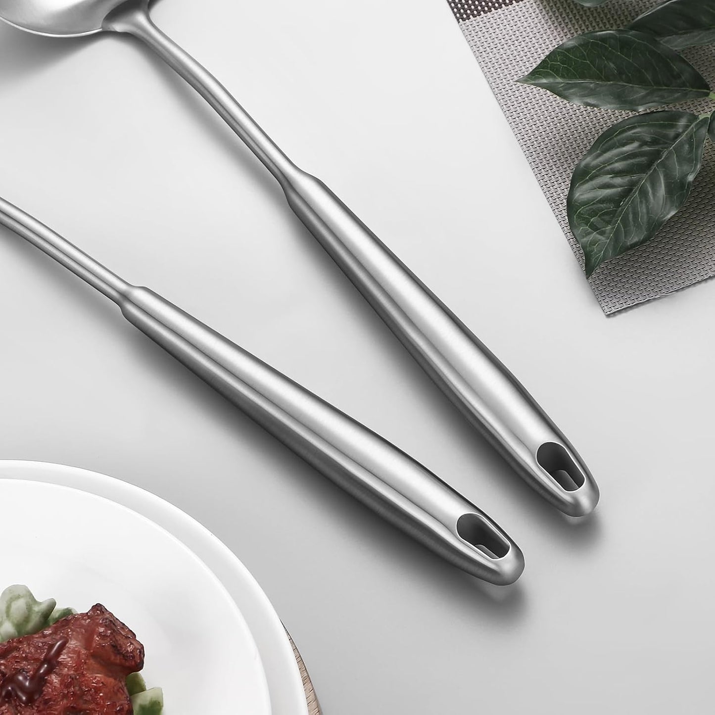 304 Stainless Steel Cooking Utensils,6 Pcs Kitchen Cooking Utensils Set with Spatula, Solid Spoon, Ladle, Skimmer, Spaghetti Spoon,Dishwasher Safe