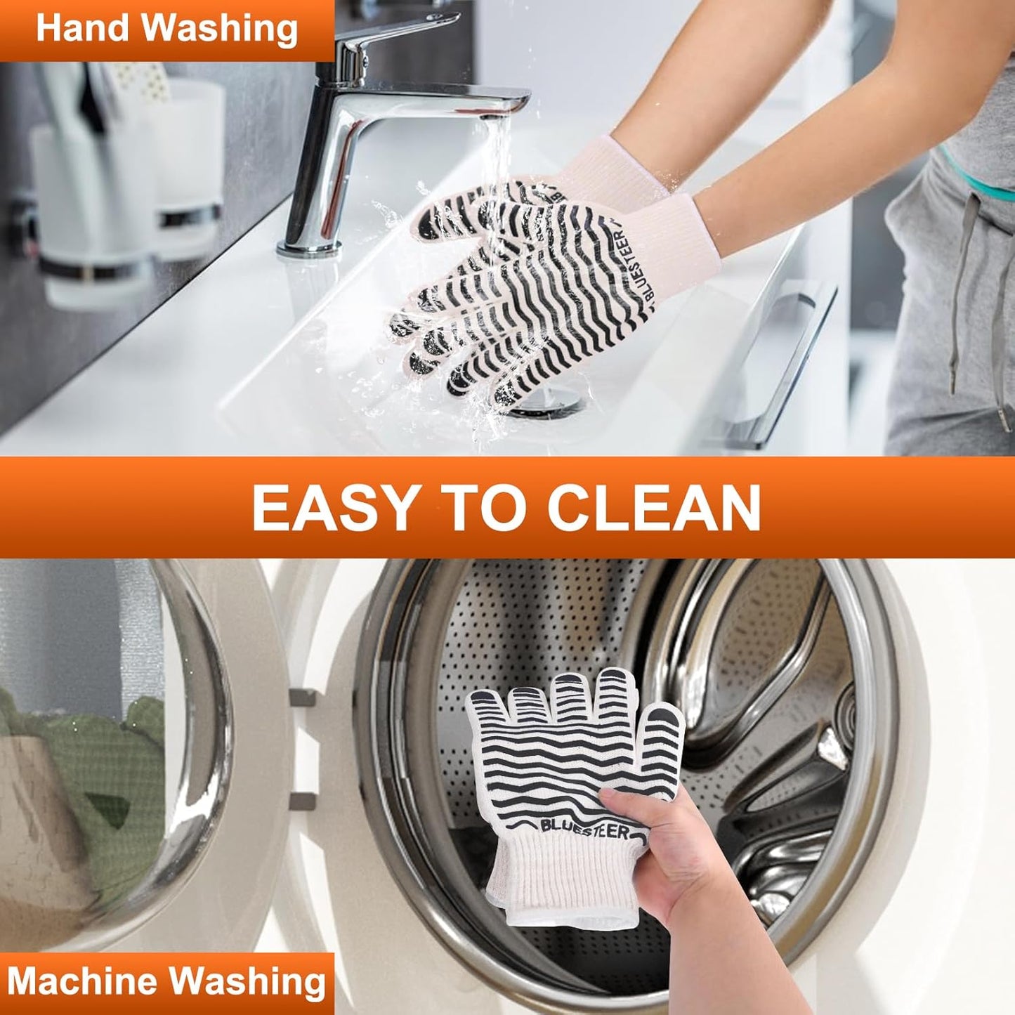 Oven Gloves 932°F Heat Resistant Oven Mitts with Fingers, Heat Proof BBQ Grill Gloves Silicone Grip Fireproof Gloves for Kitchen Cooking Grilling Baking