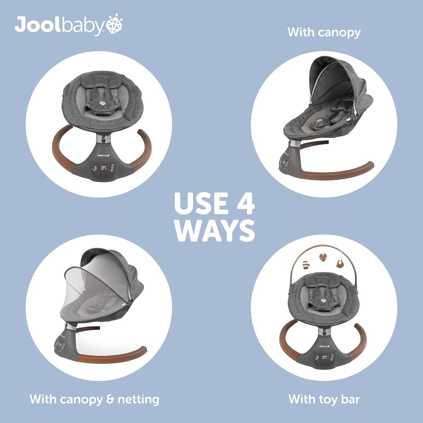 Jool Baby Nova Nature Baby Swing for Newborns – Natural Wood Toys, Electric Motorized Infant Swing, Bluetooth Music