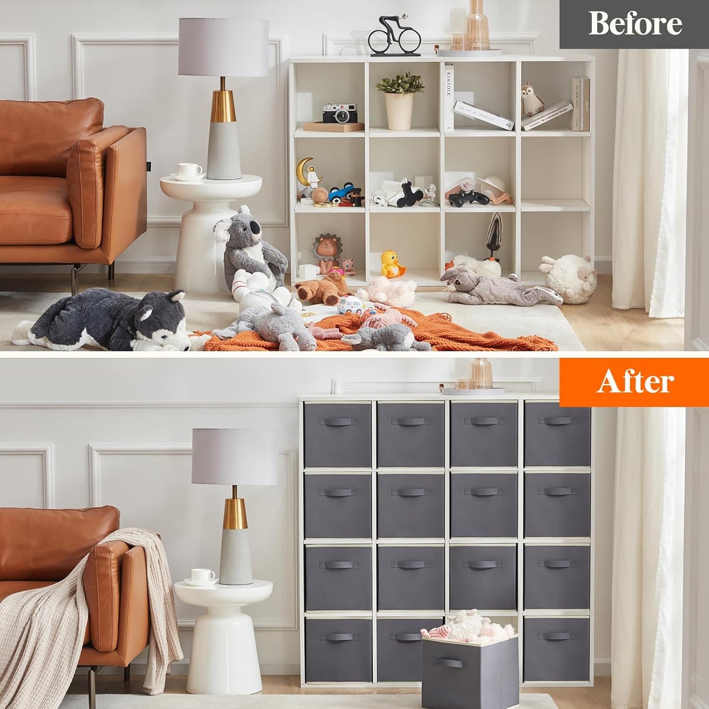 Lifewit 16 Packs Storage Cubes, 11 Inch Cube Storage Bins, Foldable Decorative Fabric Storage Baskets for Organizing Home Organizers with Handles for Shelves, Closet, Gray