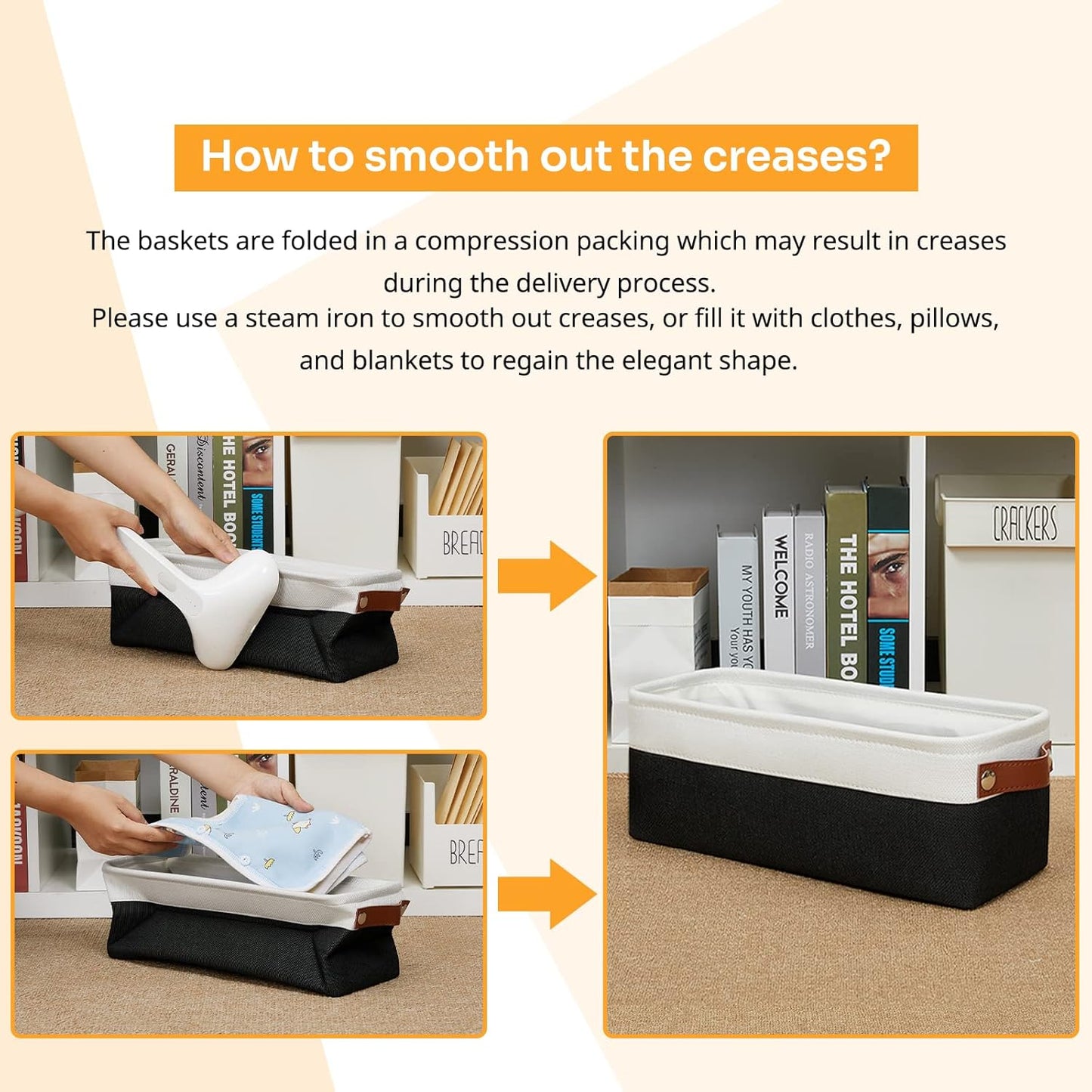 DULLEMELO Toilet Paper Storage Basket with Leather Handles, for Back of Toilet, Bathroom Storage for Towels & Paper (White & Black)