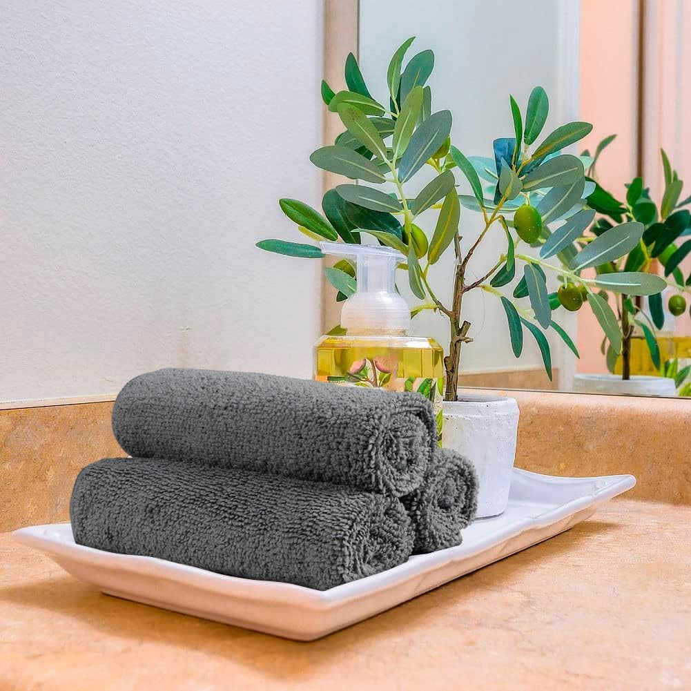 Orighty Microfiber Washcloths Bulk Towels Set 100 Pack, Highly Absorbent and Soft Feel Face Cloths, Multi-Purpose Wash Cloths & Hand Towels for Bathroom, Hotel, Spa, and Gym, 12x12 Inch, Grey