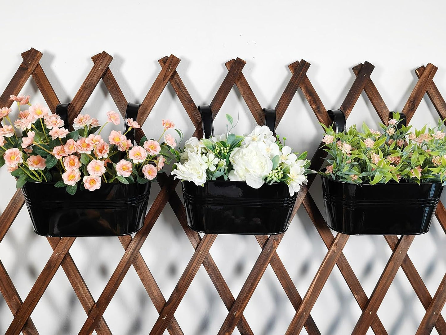 4 Pack Metal Hanging Planter for Outdoor Plants, 10 Inch Black Fence Planters Railing Pots for Garden Patio Balcony Decor, Flower Bucket with Detachable Hooks (Black, 4Pcs)