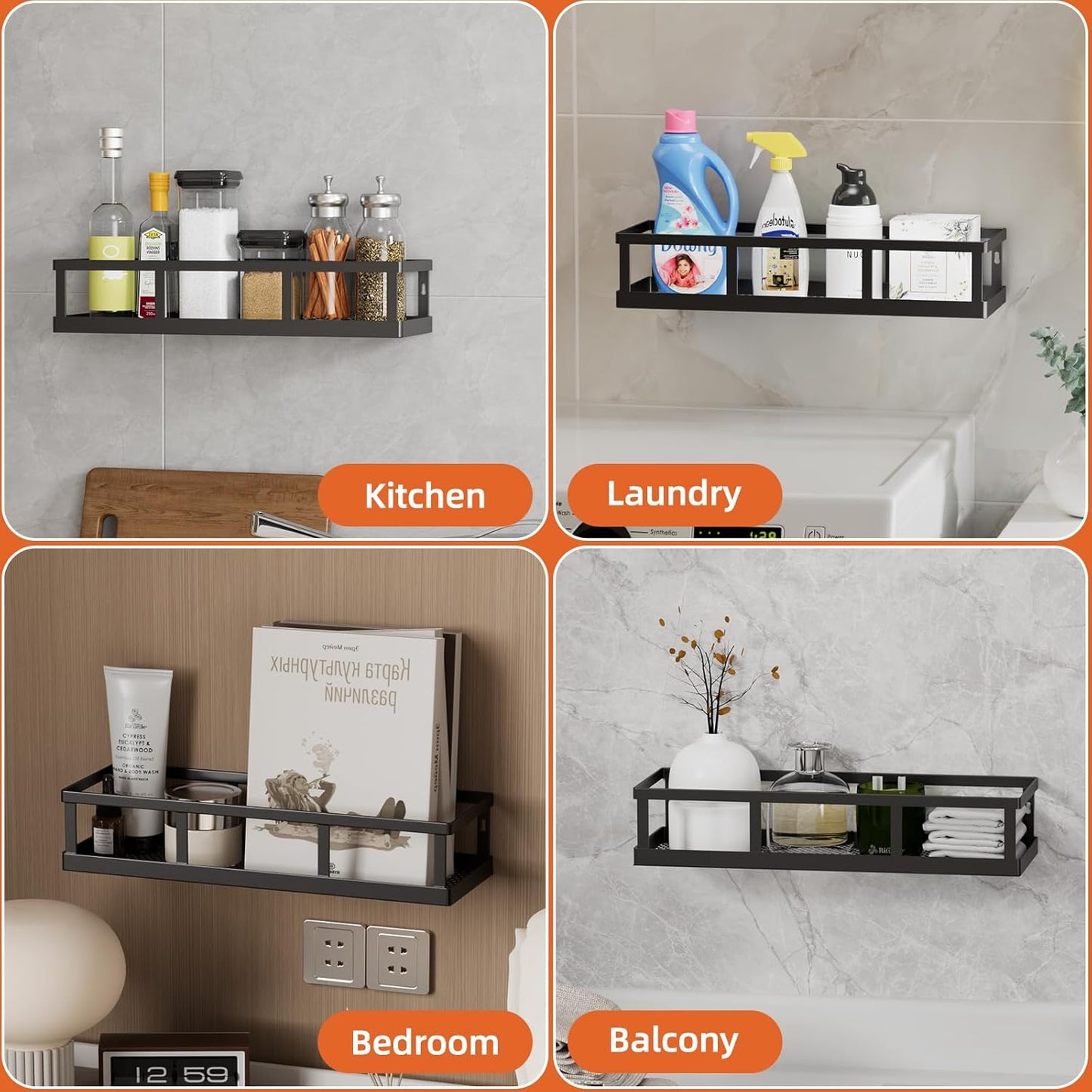 Over The Door Pantry Organizer, 8 Pack Spice Rack Wall Mounted & Hanging Storage Baskets Organizer Wall Mount, Large Capacity Metal Spice Shelf for Kitchen Cabinet, Bathroom, Shower, Home Decor