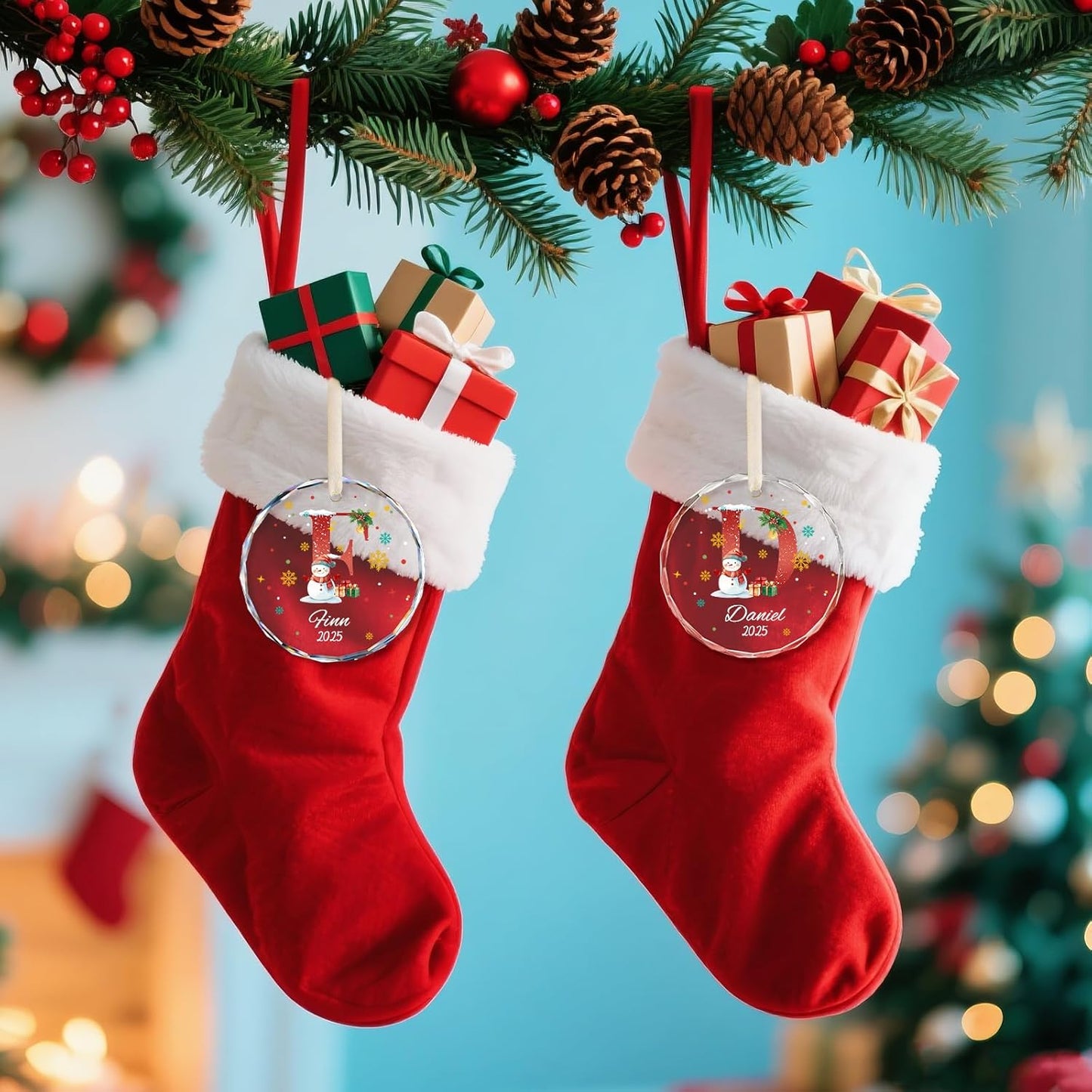 Personalized Christmas Ornaments with Names, Name Ornaments for Christmas Tree, Letter Custom Christmas Ornament for Kids and Adults, Stocking Name Tags