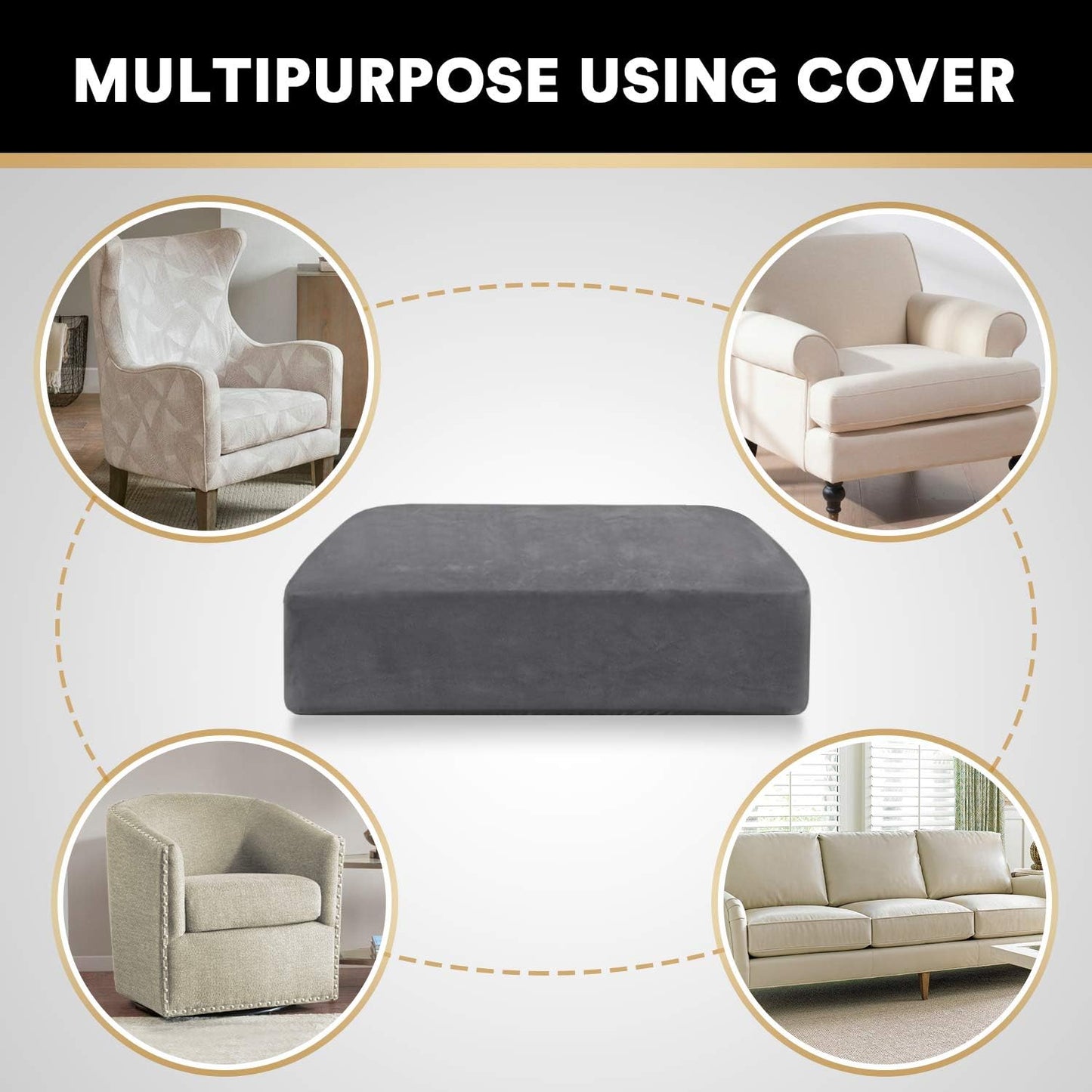PrinceDeco Velvet Stretch Couch Cushion Cover, Sofa Slip Covers for Cushion Couch Chair Loveseat Sofa Furniture Protector Cushion Sofa Cover Each Width Up to 29.5", Grey