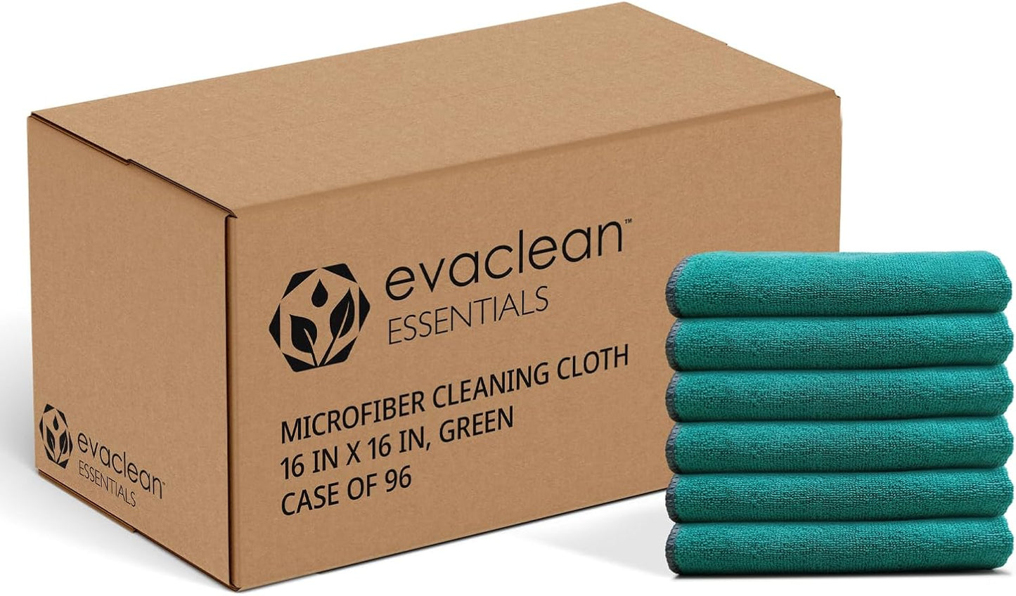 EvaClean Essentials Premium Microfiber Cleaning Cloth 16"x16" - Reusable, Washable, Non-Scratch, Microfiber Towels for Cleaning, Dusting, Polishing, High Absorbency & Durability, Green, 96-Pack