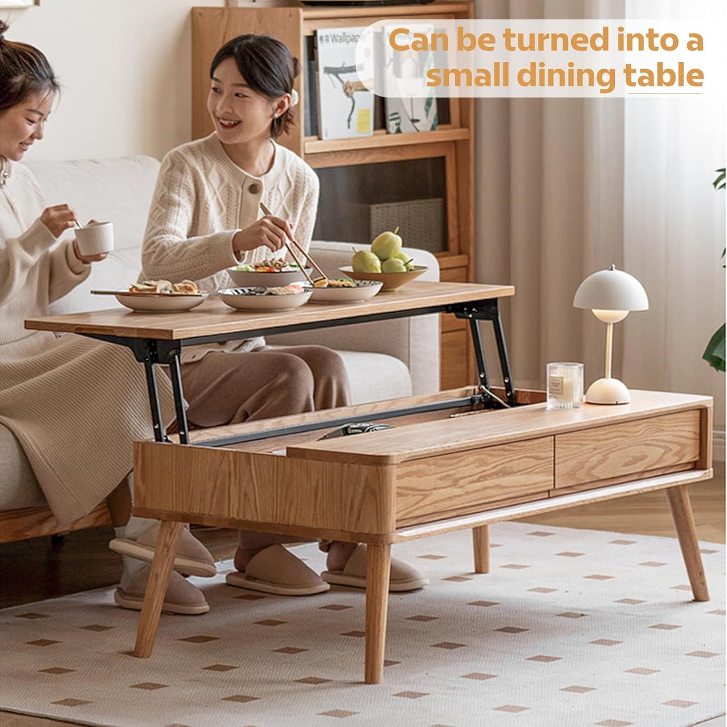 100% Solid Wood Lift Top Coffee Table for Living Room, Mid Century Modern Tables with Drawers and Large Storage, Oak Coffee Tables for Small Spaces (Oak Wood Log, 39.37" W x 21.65" D x 25.59" H)