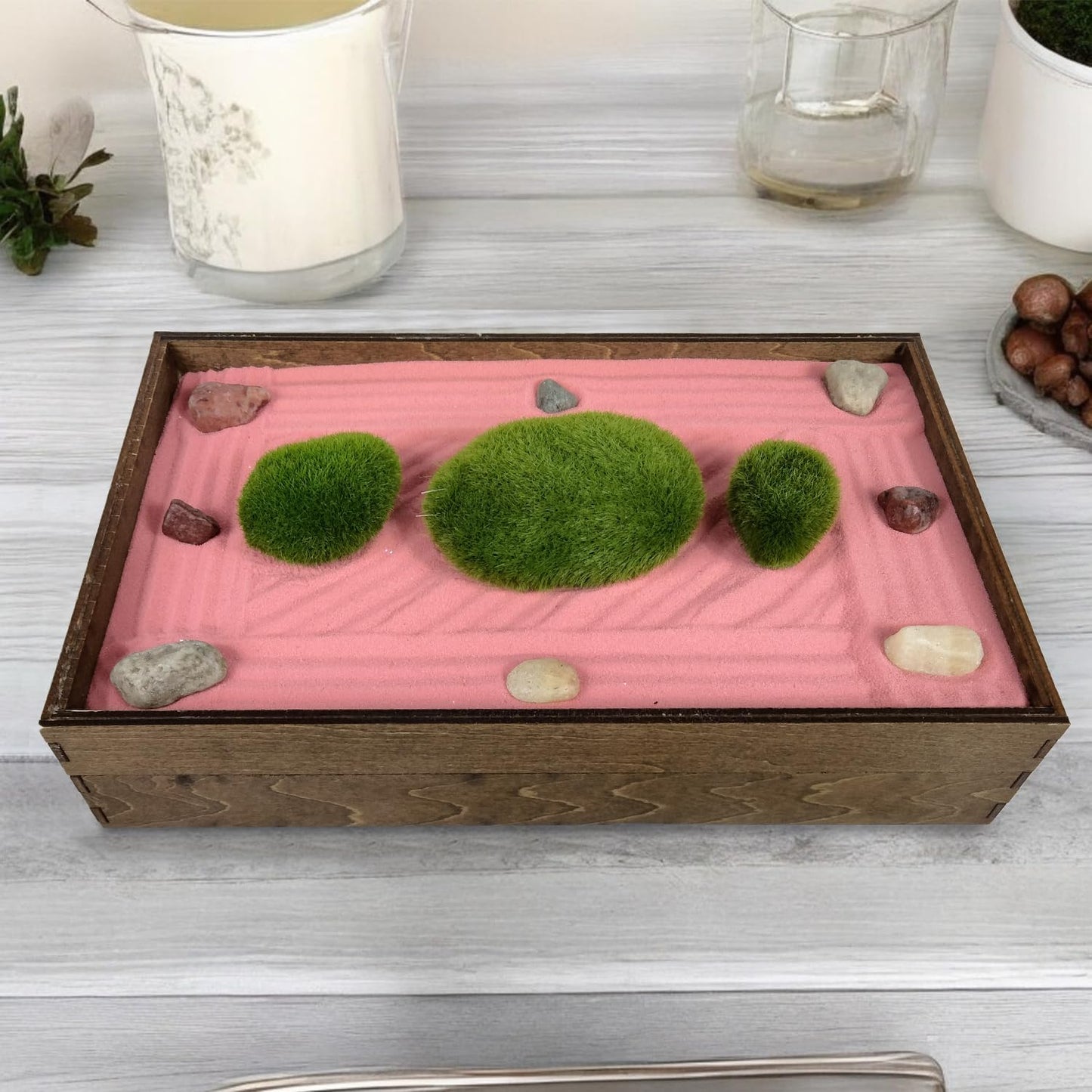 Wooden Stackable Zen Garden | Desert Rose Sand with Rake & Accessories | Minimalist Decor Gift for Relaxation