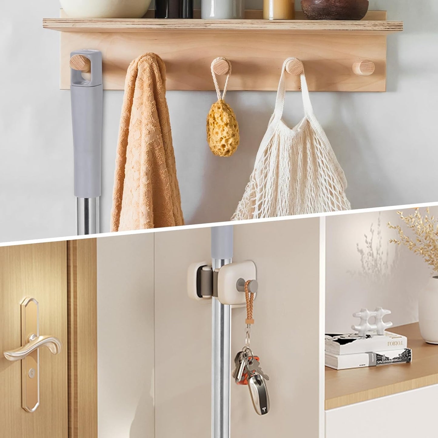 PBHEPJ Broom, 4 Pack Outdoor Broom for Floor Cleaning, 58" Long Stainless Steel Handle, Hard Bristle Angle Broom for Sweeping Indoor, Commercial, Industrial, Garage, Kitchen