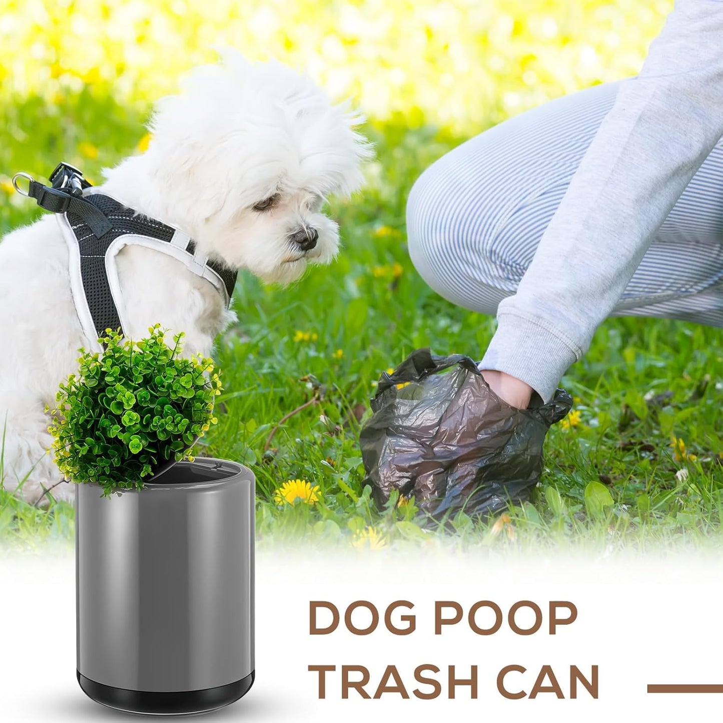 Dog Poop Trash Can Outside 13 L/ 3. 4 Gal Dog Waste Trash Can with Lid, Plant-Styled, Double-Layer Design, Outdoor Garbage Container for Front Porch Backyard Office Patio(Grey)