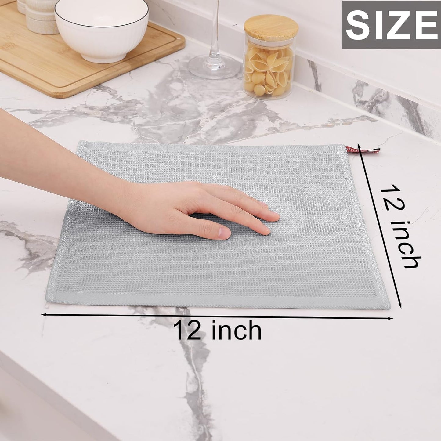 Homaxy 100% Cotton Waffle Weave Dish Cloths - 8 Pack Soft and Absorbent Dish Towels - 12 x 12 Inches Quick Dry Dish Rags - Light Grey