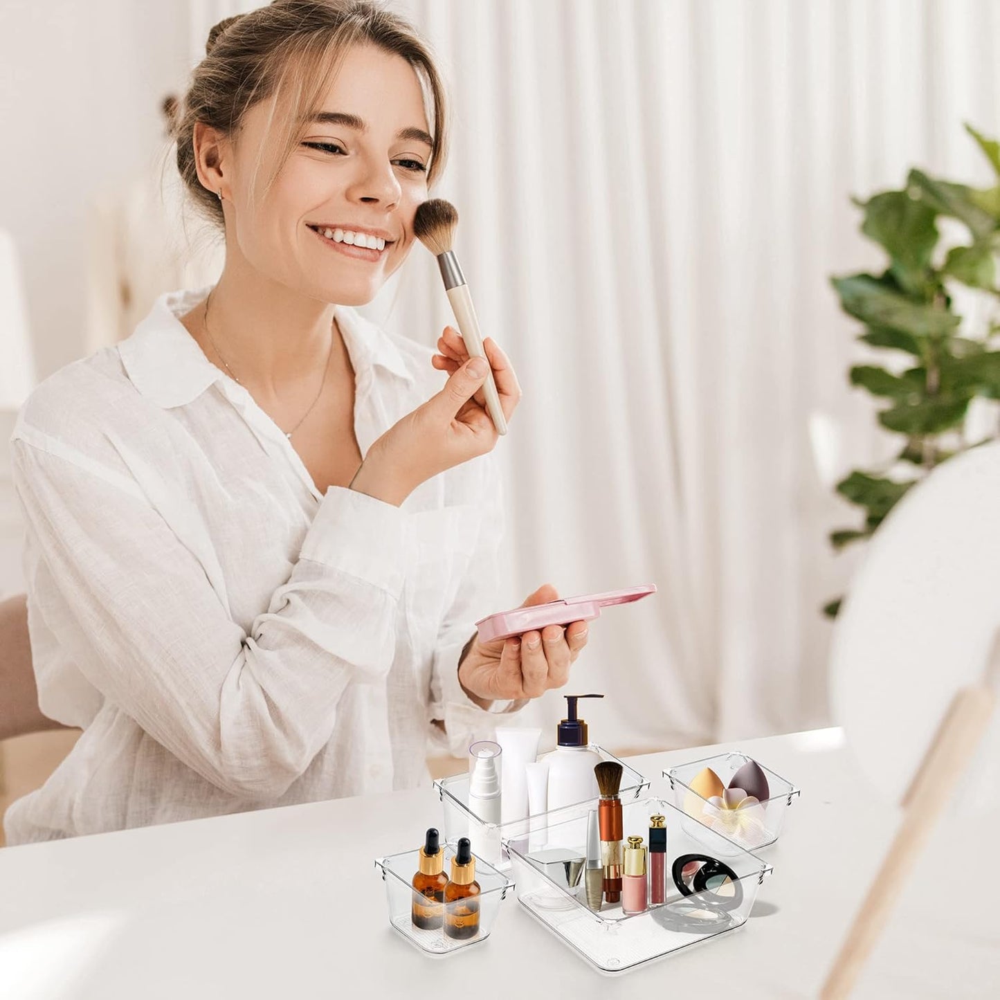 Ravinte 6 Pack Drawer Organizer - 3" X 6" Plastic Storage Bins, Acrylic Organizers with Non-Slip Pads Clear Desk Storage Tray for Makeup, Jewelries, Kitchen Utensils, Bathroom and Office