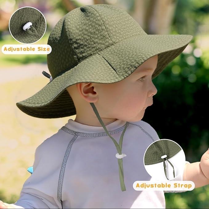 HONGTEYA Baby Sun Hat Toddler Girl Beach Hat Adjustable Outdoor Summer Hat UPF 50+ Sun Protection Wide Brim Infant Kids