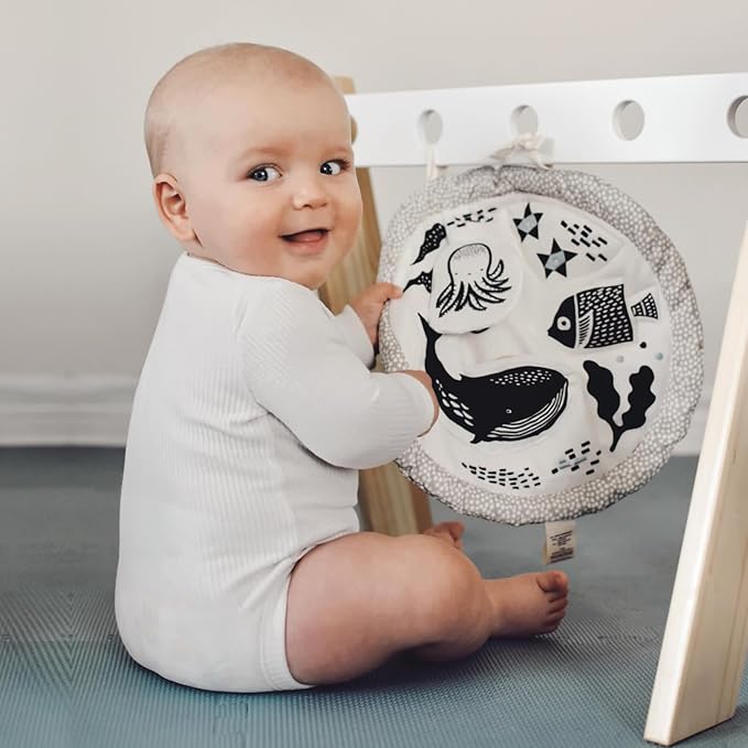 Wee Gallery Ocean Activity Pad Organic Baby Play Mat with Sensory Toys, High Contrast Newborn Essentials Soft Tummy Time Mat for Babies 0-12 Months, Visual and Motor Skill Development Toy