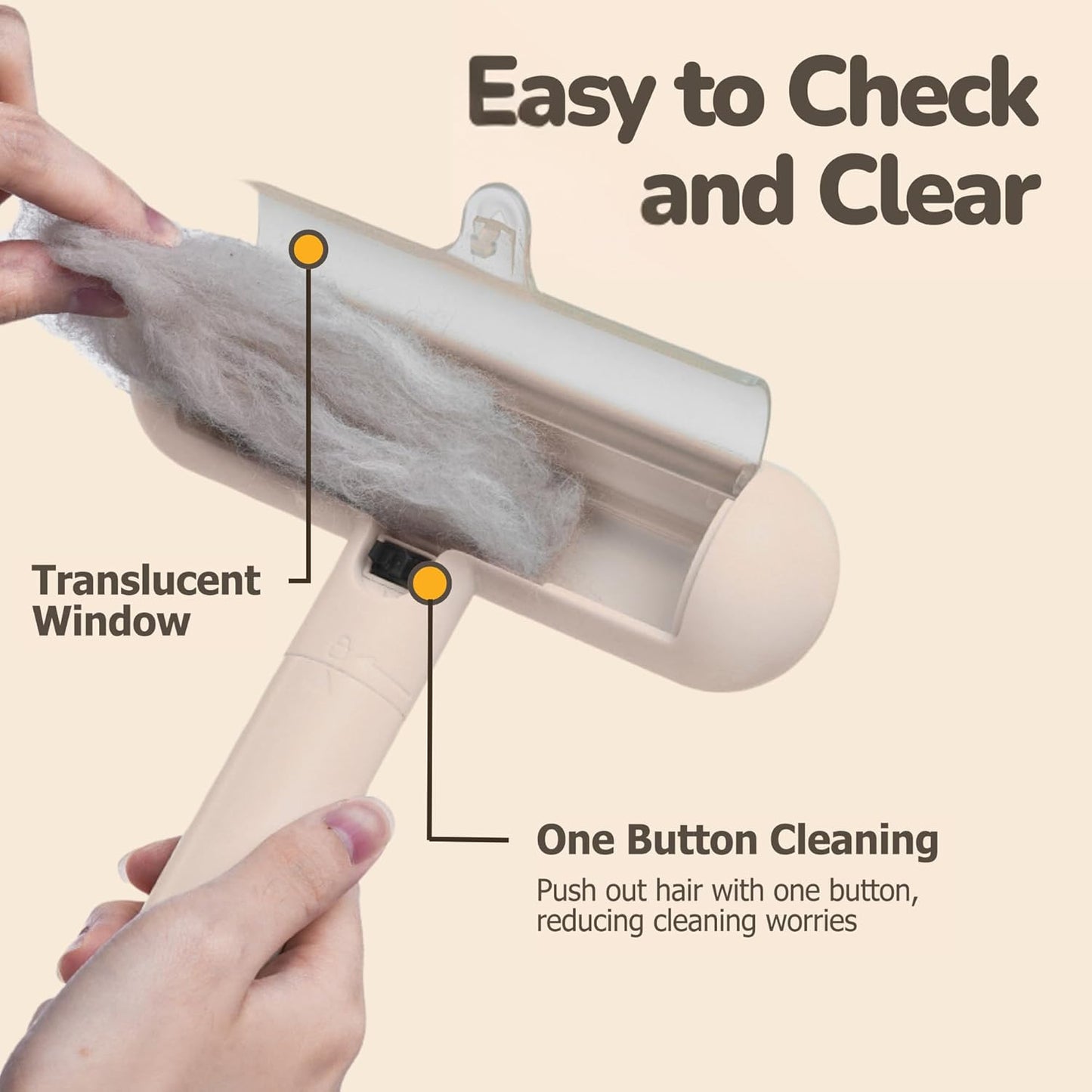 Reusable Pet Hair Remover - Lint Roller for Dog & Cat Fur - for Furniture, Carpet, Clothing - Detachable Handle (Apricot (Light Beige))