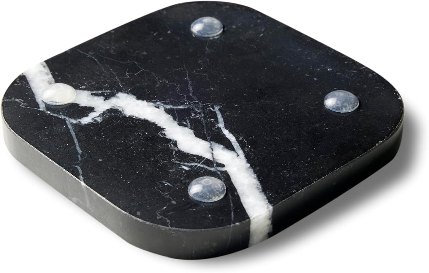 Italian 100% Marble Coasters – Set of 4 – Square Modern Bar Coasters for Drinks, Coffee –Stone Holder for Home Décor, Housewarming Gifts (Black Marquina)