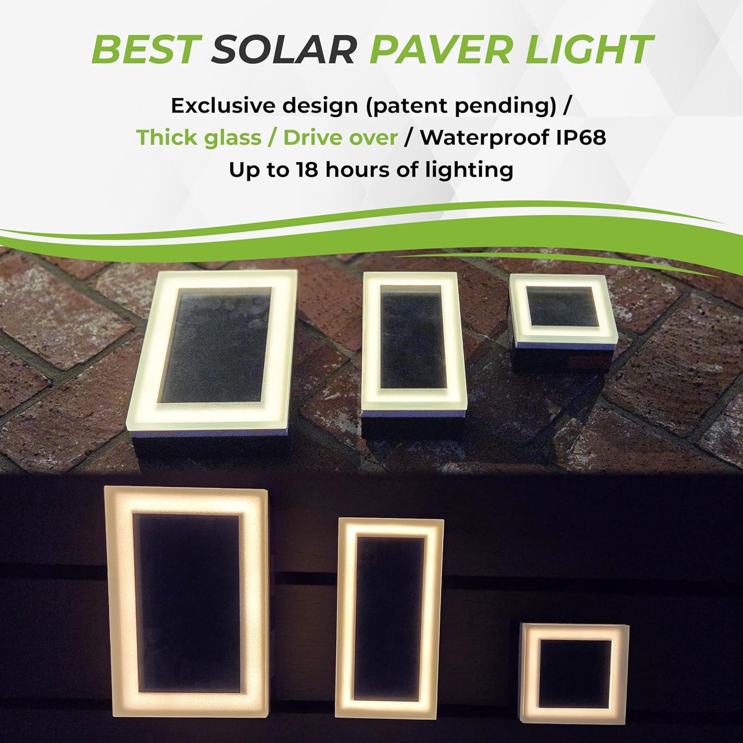 LUMENGY Solar Paver Light 4×8 inch, 2700K, Up to 18 Hours Continuous Lighting, Stainless Steel, Thick Glass, Glare-Free Illumination for Driveways, Pathways & Garden, Waterproof & Drive-Over Rated
